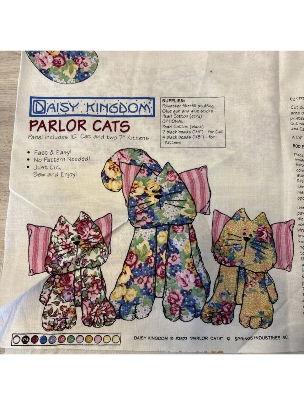 Vintage Daisy Kingdom Parlor Cats Cut Sew Fabric Panel Chintz Floral Cotton USA